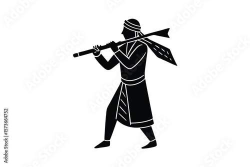 Bangladeshi traditional flute player in folk style musical heritage vector art illustration