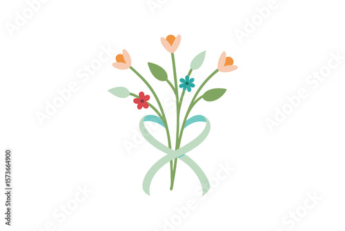 Blooming wildflower bunch with knotted ribbon rustic charm vector art illustration