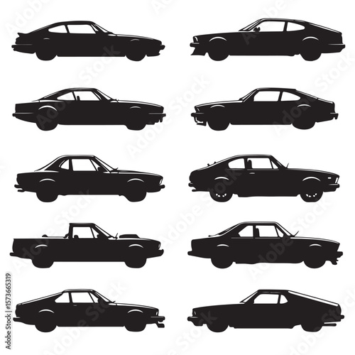 Classic Vintage Car Silhouettes – Retro Side View Auto Collection


