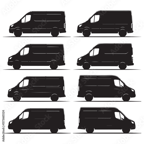 Commercial Cargo Van Silhouettes Vector Set – Delivery Transport Icons

