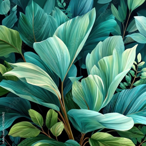 Wallpaper Mural Lush tropical leaves in teal and green Torontodigital.ca