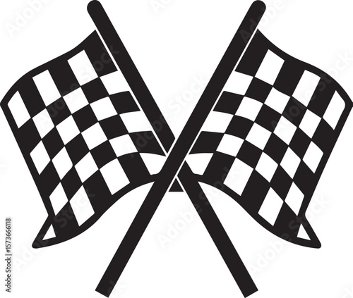 checkered flag vector illustration, two crossed checkered flag vector black and white