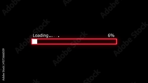 6% complete loading icon animation background. Neon Loading bar sign 0 to 6 percent.