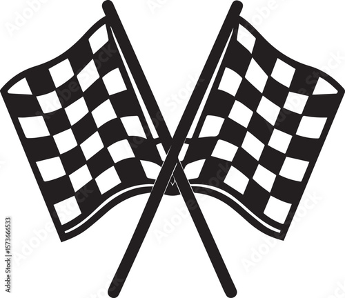 checkered flag vector illustration, two crossed checkered flag vector black and white
