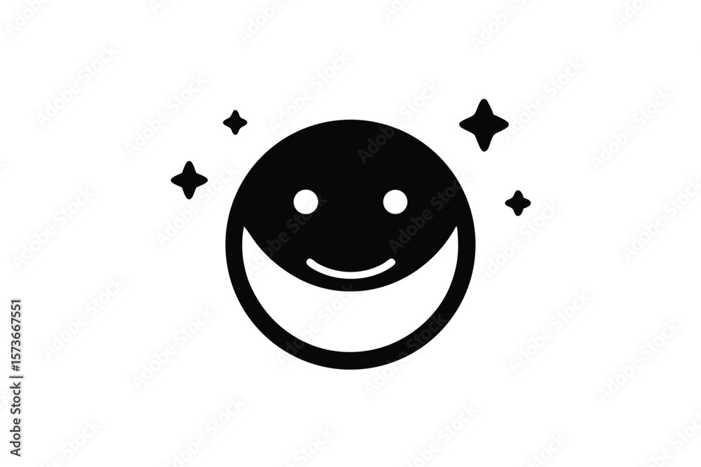 Fototapeta premium Happy face icon with sparkle for wellness joyful selfcare vector art illustration