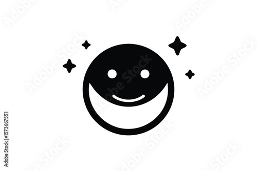 Happy face icon with sparkle for wellness joyful selfcare vector art illustration