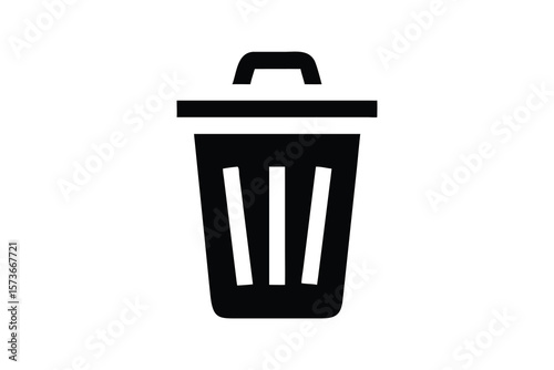 Simple Black and White Trash Can Icon: Clean, Minimalist, and Modern Waste Disposal Graphic