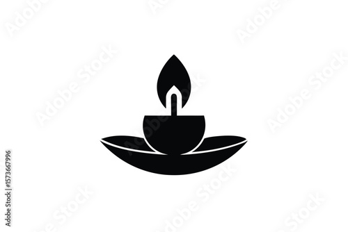 Minimal candle in lotus holder icon peaceful ambiance vector art illustration