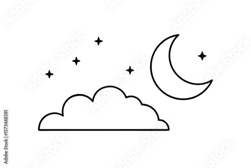 Minimal night sky moon and clouds serene celestial scene vector art illustration