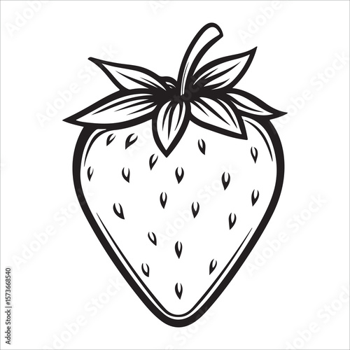 A single strawberry with a leaf showing in minimalist silhouette Vector illustration, strawberry silhouette vector illustration white background 