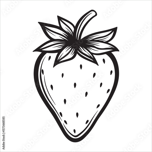 A single strawberry with a leaf showing in minimalist silhouette Vector illustration, strawberry silhouette vector illustration white background 