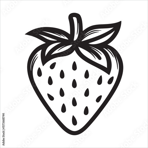 A single strawberry with a leaf showing in minimalist silhouette Vector illustration, strawberry silhouette vector illustration white background 