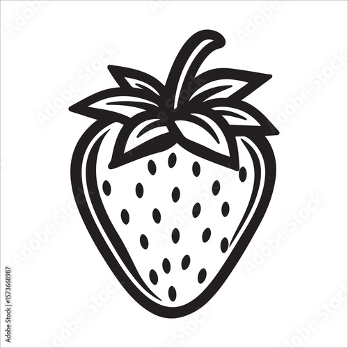 A single strawberry with a leaf showing in minimalist silhouette Vector illustration, strawberry silhouette vector illustration white background 
