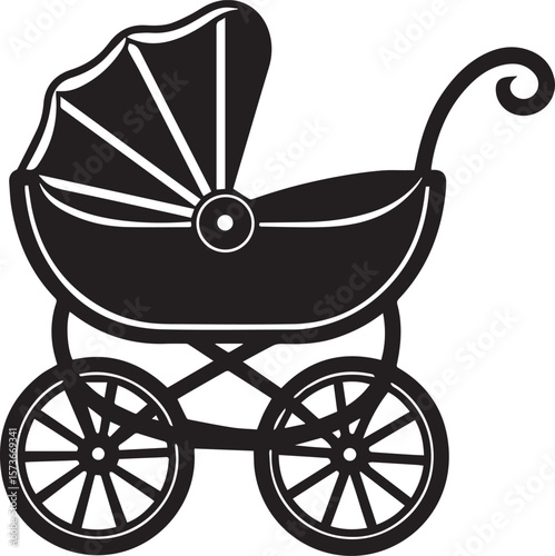 baby carriage vector illustration, baby carriage silhouette vector icon, logo design