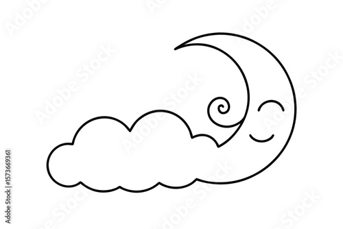 Sleeping moon illustration with cloud swirls serene night vector art illustration