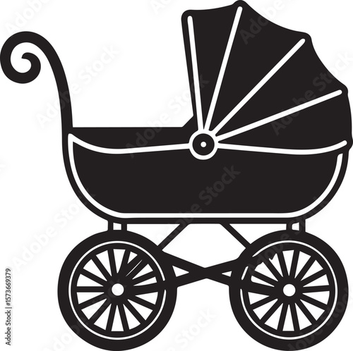 baby carriage vector illustration, baby carriage silhouette vector icon, logo design
