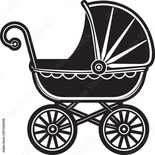 baby carriage vector illustration, baby carriage silhouette vector icon, logo design