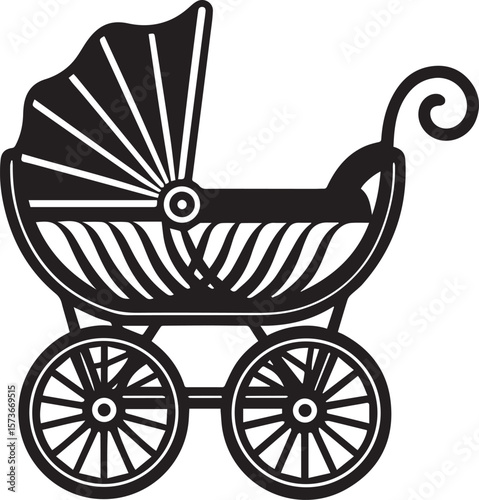 baby carriage vector illustration, baby carriage silhouette vector icon, logo design