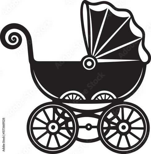 baby carriage vector illustration, baby carriage silhouette vector icon, logo design