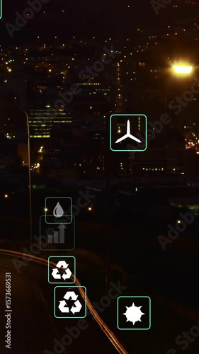 Animation of ecology icons over cars on street