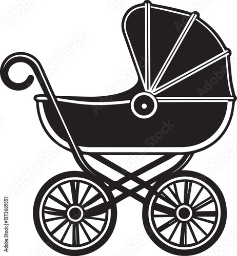 baby carriage vector illustration, baby carriage silhouette vector icon, logo design