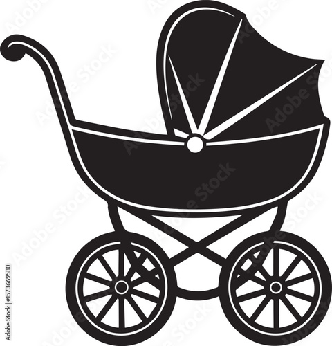 baby carriage vector illustration, baby carriage silhouette vector icon, logo design
