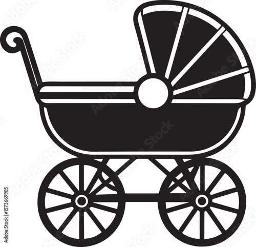baby carriage vector illustration, baby carriage silhouette vector icon, logo design