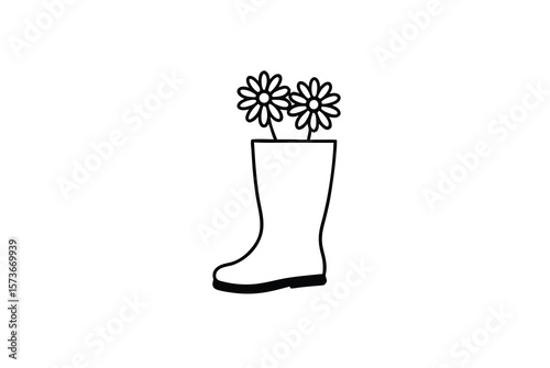 Wellies full of daisies charming garden boots vector art illustration