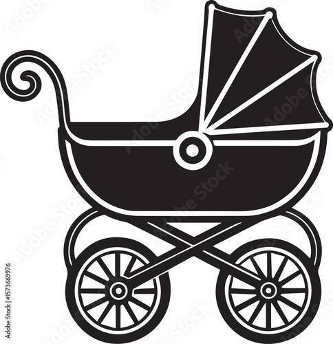 baby carriage vector illustration, baby carriage silhouette vector icon, logo design