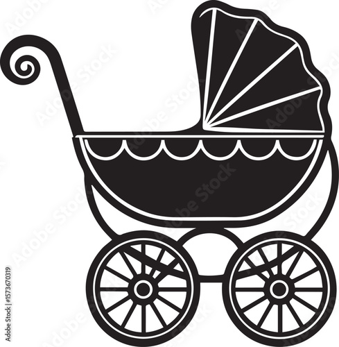 baby carriage vector illustration, baby carriage silhouette vector icon, logo design