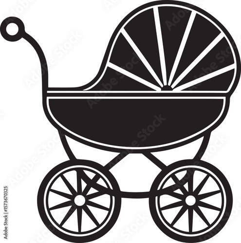 baby carriage vector illustration, baby carriage silhouette vector icon, logo design