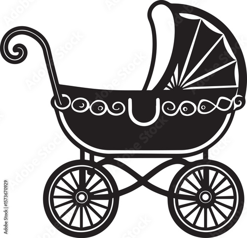 baby carriage vector illustration, baby carriage silhouette vector icon, logo design