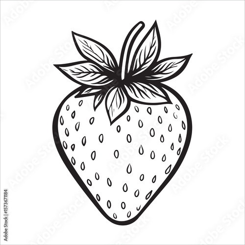 A single strawberry with a leaf showing in minimalist silhouette Vector illustration, strawberry silhouette vector illustration white background 