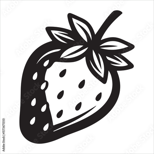 A single strawberry with a leaf showing in minimalist silhouette Vector illustration, strawberry silhouette vector illustration white background 