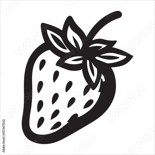 A single strawberry with a leaf showing in minimalist silhouette Vector illustration, strawberry silhouette vector illustration white background 