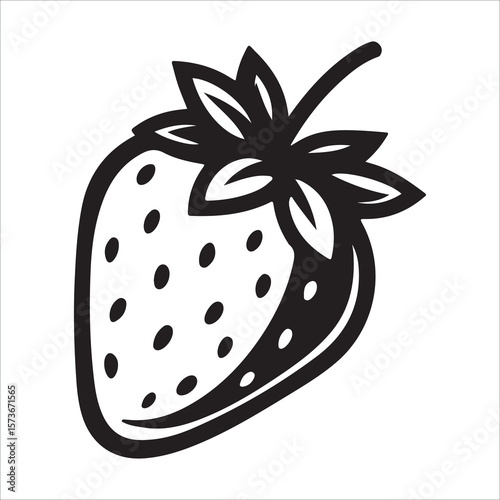 A single strawberry with a leaf showing in minimalist silhouette Vector illustration, strawberry silhouette vector illustration white background 