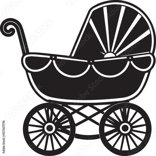 baby carriage vector illustration, baby carriage silhouette vector icon, logo design