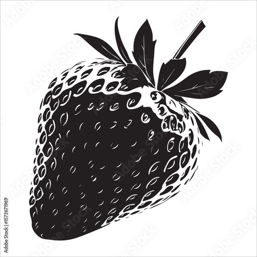 A single strawberry with a leaf showing in minimalist silhouette Vector illustration, strawberry silhouette vector illustration white background 