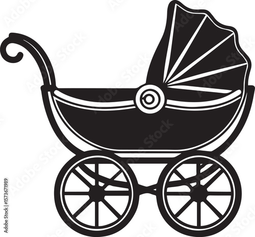 baby carriage vector illustration, baby carriage silhouette vector icon, logo design