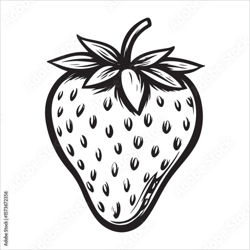 A single strawberry with a leaf showing in minimalist silhouette Vector illustration, strawberry silhouette vector illustration white background 