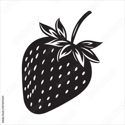 A single strawberry with a leaf showing in minimalist silhouette Vector illustration, strawberry silhouette vector illustration white background 