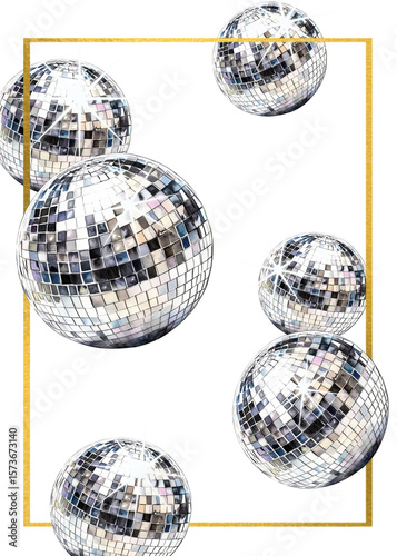 Disco Ball Frame Invitation illustration watercolor PNG image