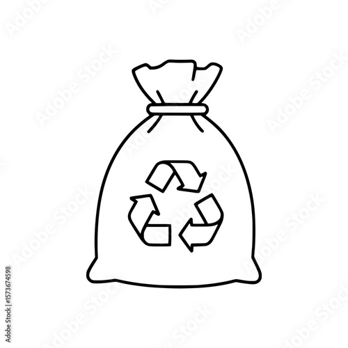 Outline Icon of Shopping Bag with Universal Recycling Symbol