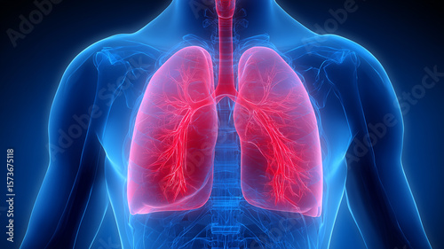 Detailed 3D Illustration of Human Lungs Highlighting Respiratory System Anatomy and Healthcare Insights.
