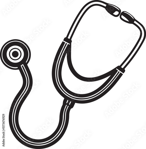 stethoscope medical device silhouette vector, stethoscope isolated on white