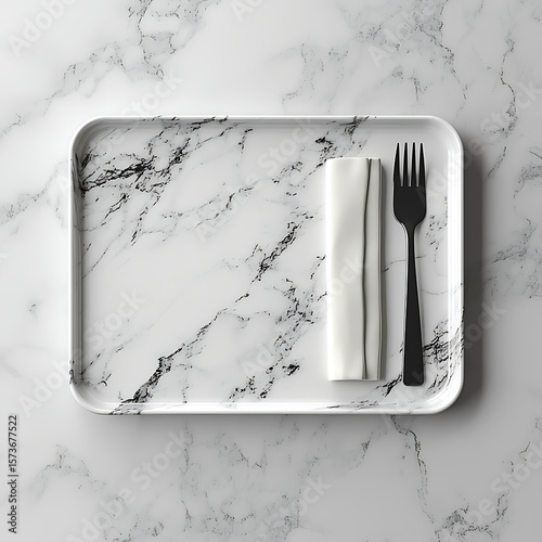 Minimalist Food Tray Design on a Clean Marble Surface Background