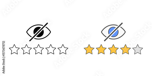 Anonymous review icon with star rating and hidden symbol, ideal for private feedback, online anonymity, and secure review illustrations.