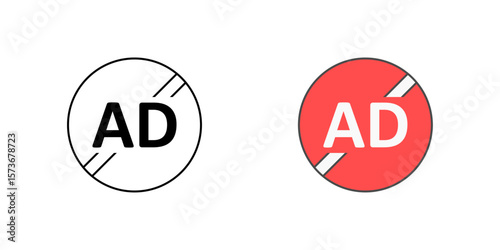 Ad blocking icon with ad symbol and a crossed-out sign, ideal for blocking trackers, ad privacy, and online browsing protection illustrations.