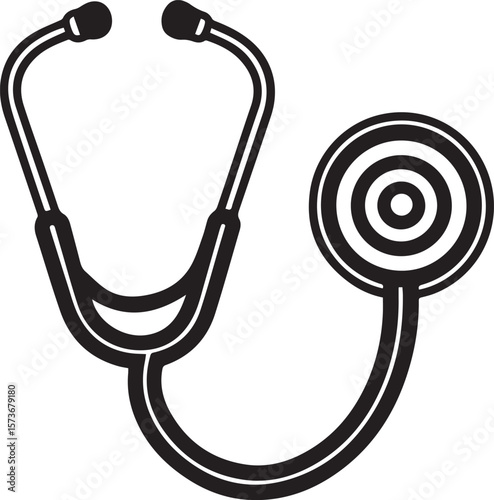 stethoscope medical device silhouette vector, stethoscope isolated on white