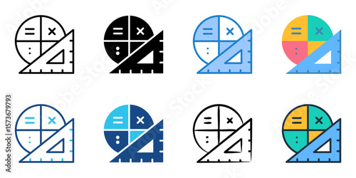 Mathematics icon set multiple style collection 
